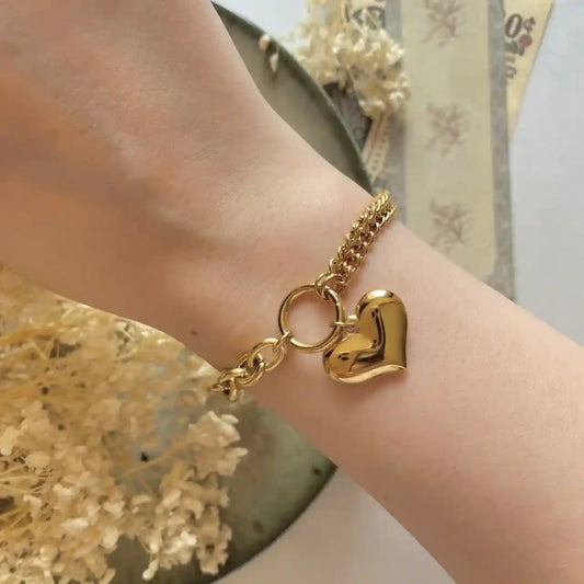 Heart pendant chain bracelet