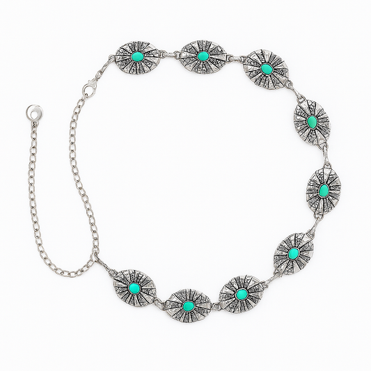 Silver boho ovel decor waist chain