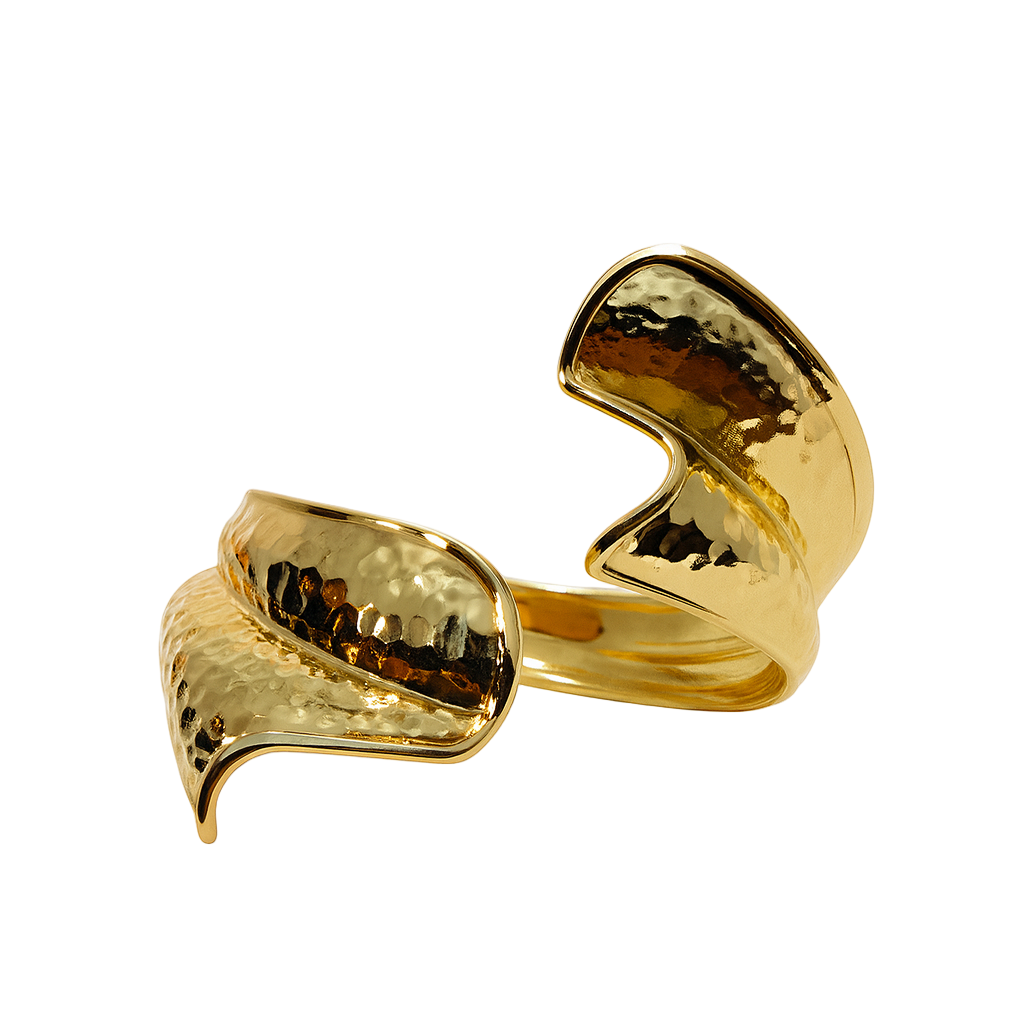 Hammered open bangle - gold plated